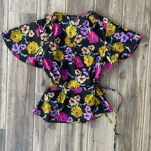 Topshop Wrap Top with Flutter Sleeves